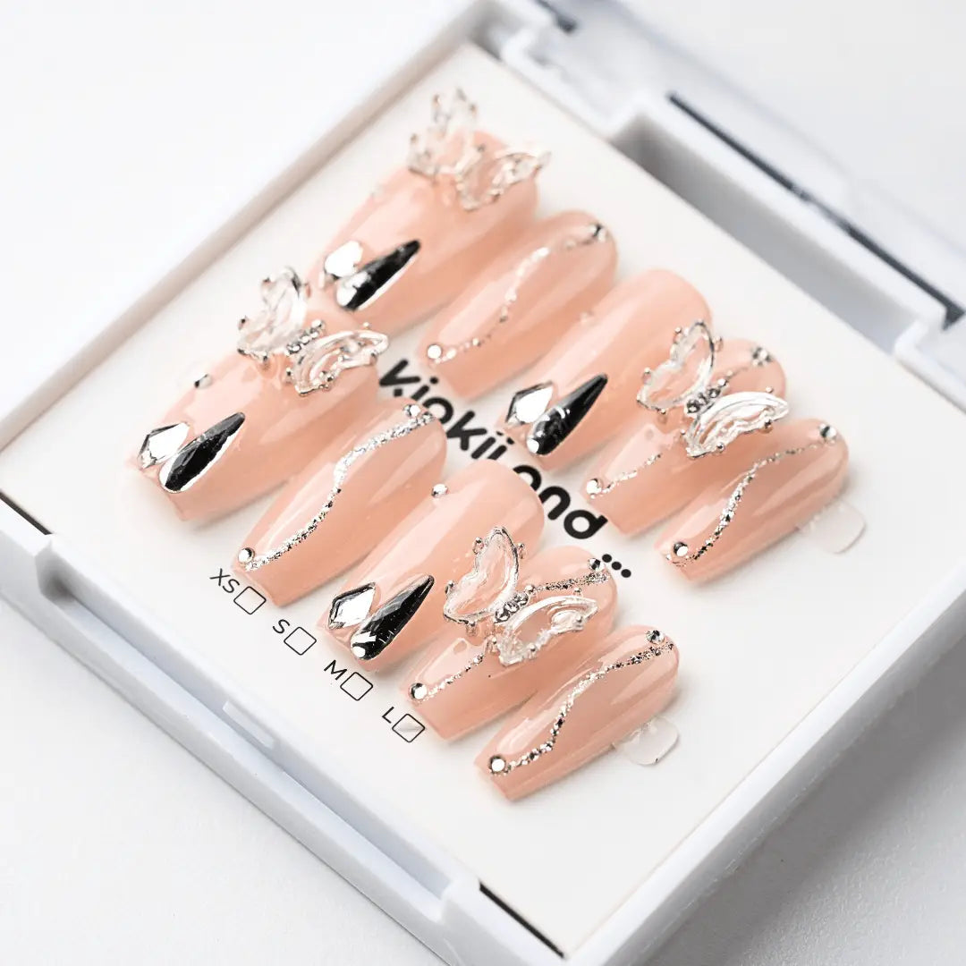 Kiokii Handmade Press - On Nails - Silver Wings by Kiokii and... – Press - On Nails