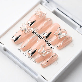 Kiokii Handmade Press - On Nails - Silver Wings by Kiokii and... – Press - On Nails