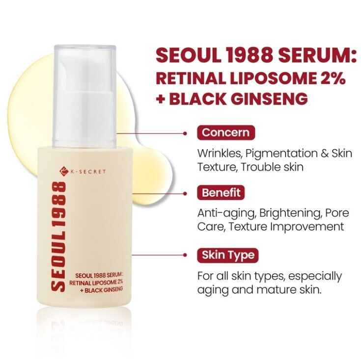 KSECRET SEOUL 1988 Serum: Retinal Liposome 2% + Black Ginseng 30ml by KSECRET – Serum & Ampoule