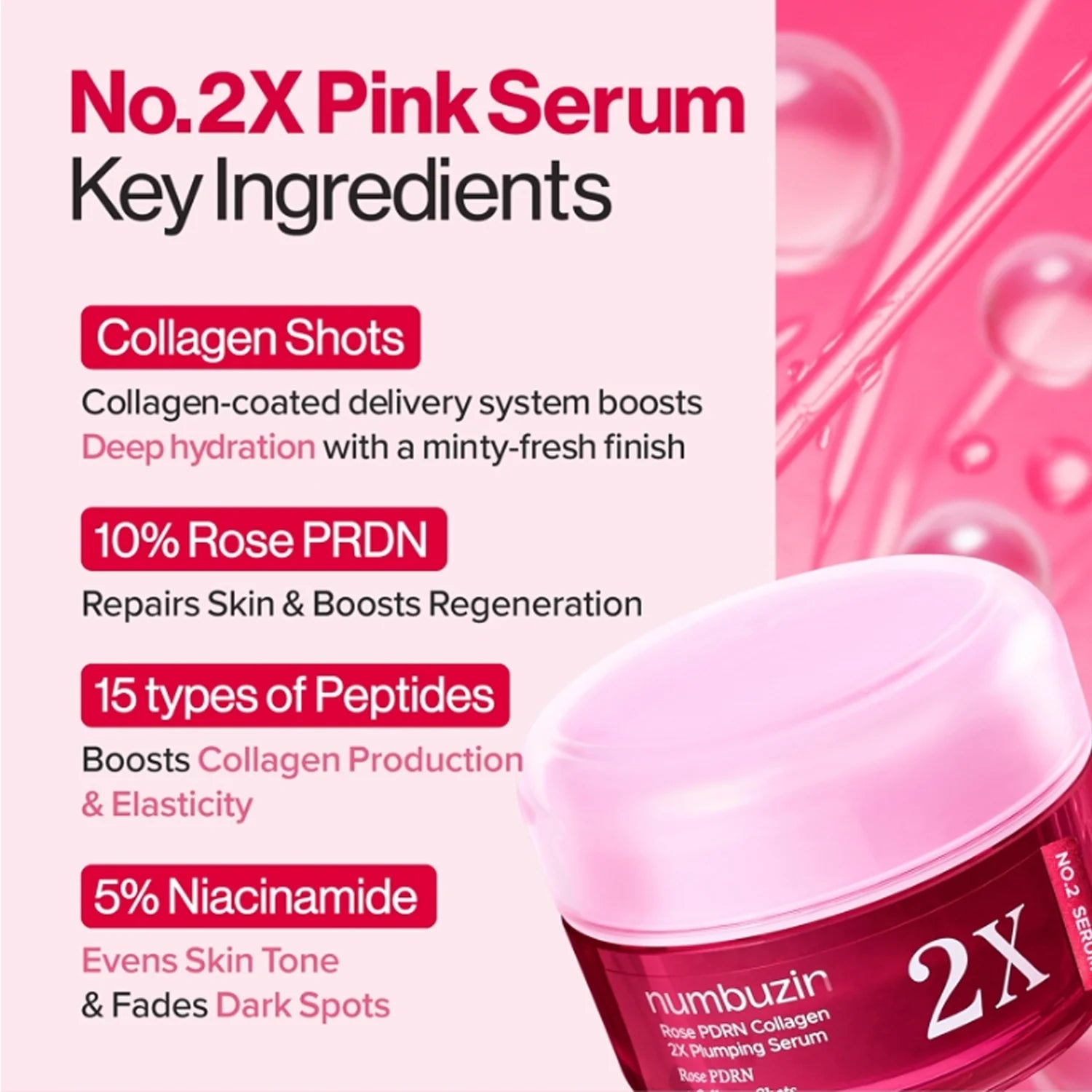 Numbuzin No.2 Rose PDRN Collagen 2X Plumping Serum 30ml by numbuzin – Serum & Ampoule