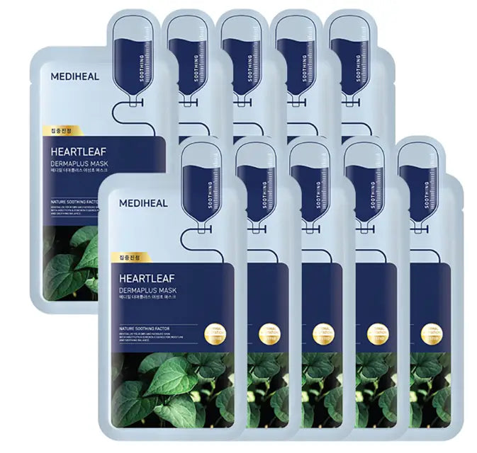 MEDIHEAL Dermaplus Heartleaf Mask 10pcs - Kiokii and...