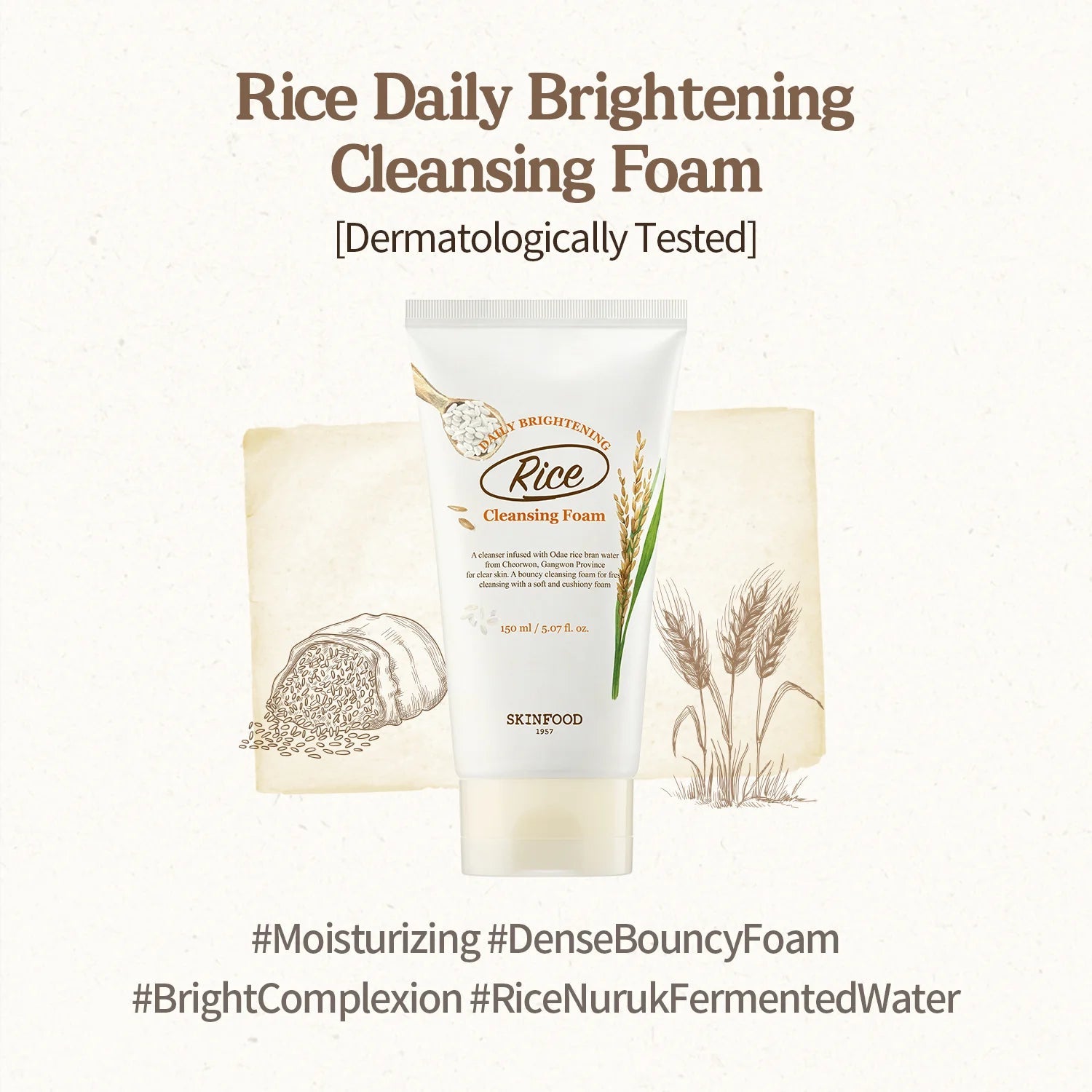 SKINFOOD Rice Daily Brightening Cleansing Foam 150ml by Skinfood – Facial Cleanser