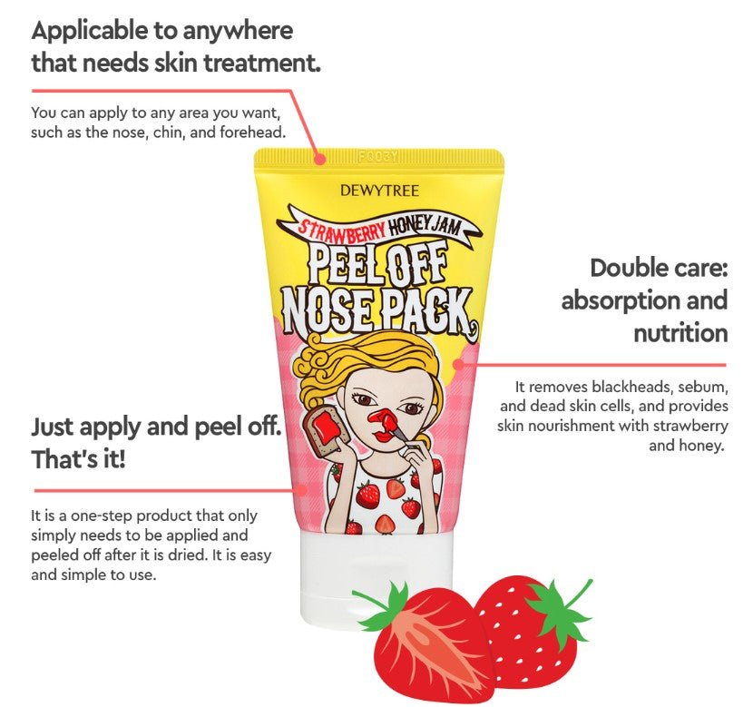 Strawberry Honey Jam Peel Off Nose Pack 70ml - Dewytree | Kiokii and...