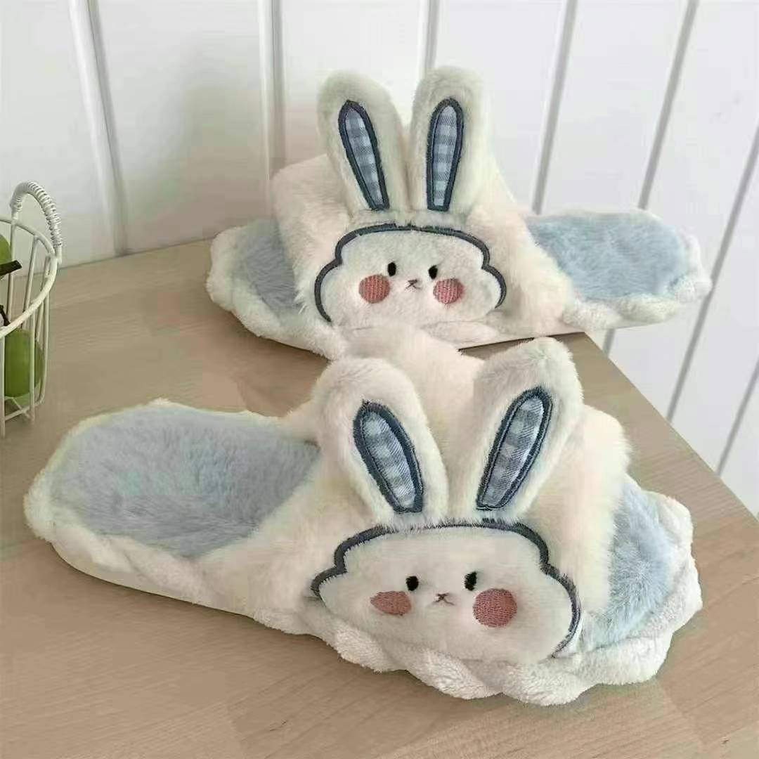 Fluffy Rabbit Slippers - Red flower | Kiokii and...