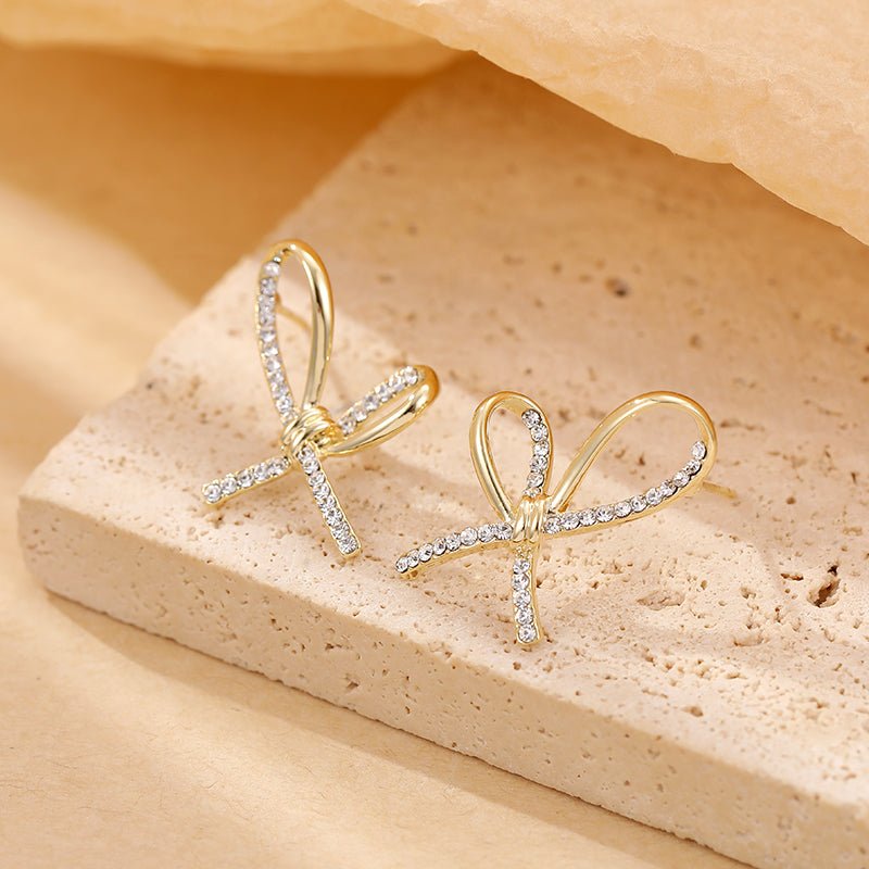 Golden Twisted Diamond Bow Earrings - Archfourteen | Kiokii and...