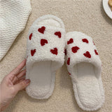White Heart Fluffy Slippers - Red flower | Kiokii and...